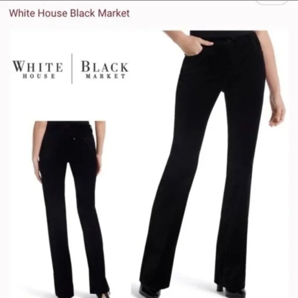 WHITE HOUSE BLACK MARKET Black Velour Boot Cut Pants EUC